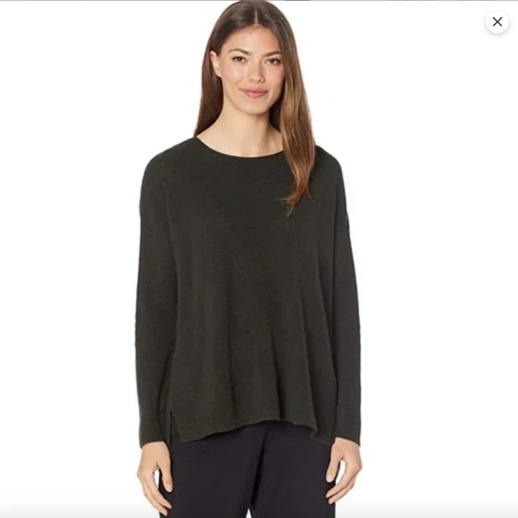 EILEEN FISHER Sweater L Organic Linen Cotton Lightweight Minimalist Black Tunic - Picture 1 of 12